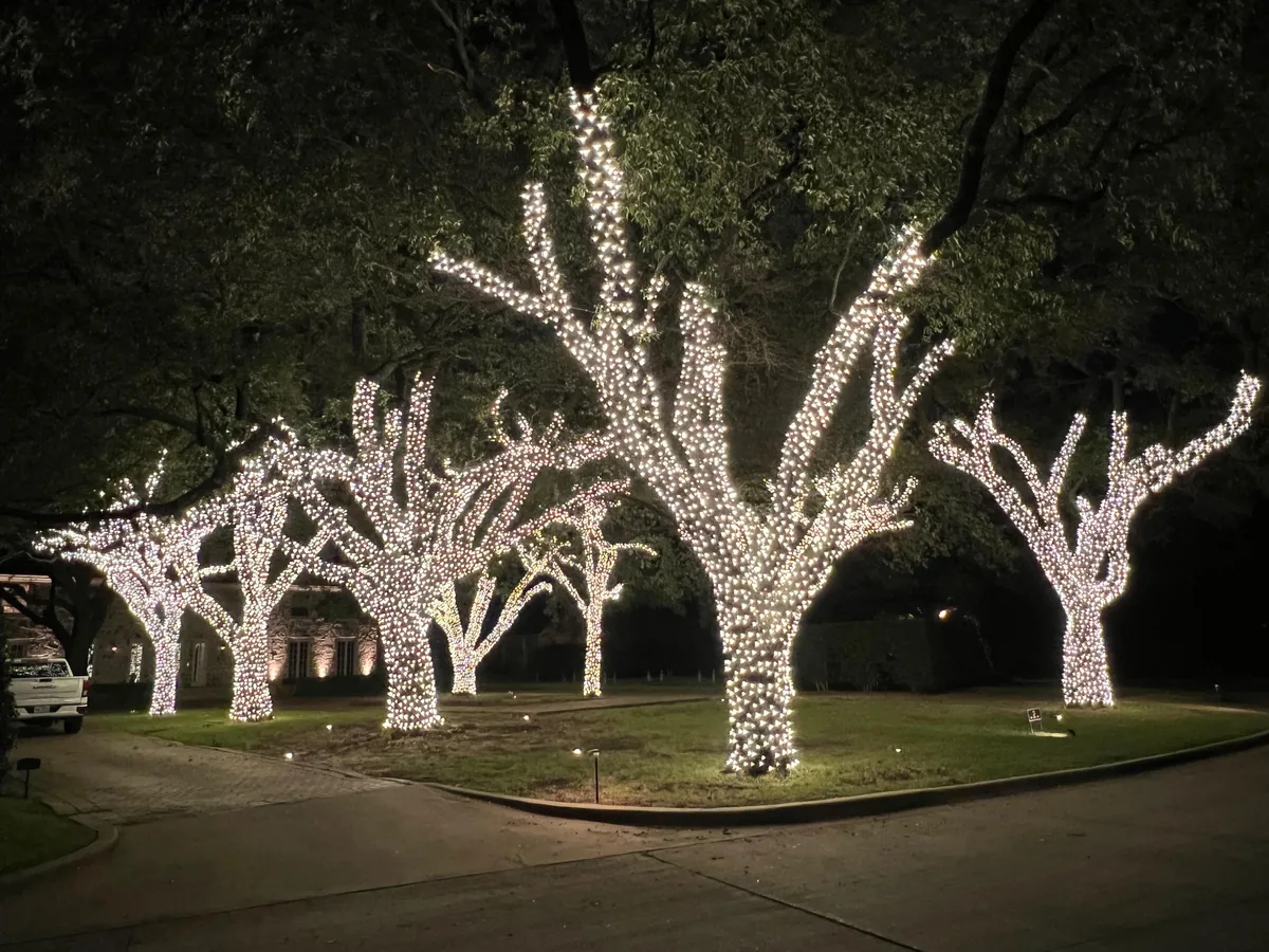 A festive multicolor display on a Dallas family home — The Christmas Lights Experts