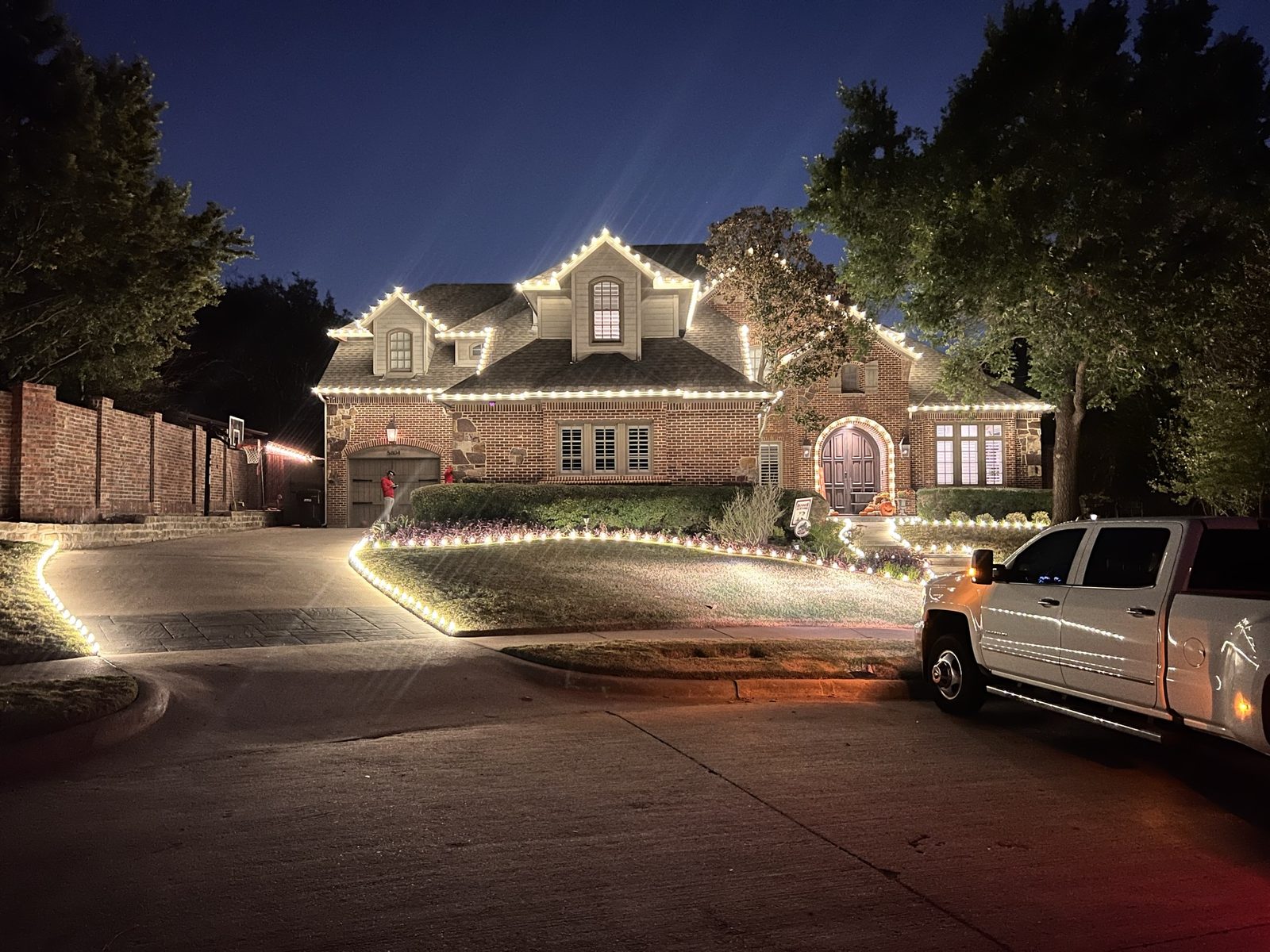 Christmas lights Frisco TX modern white farmhouse with C9 LED