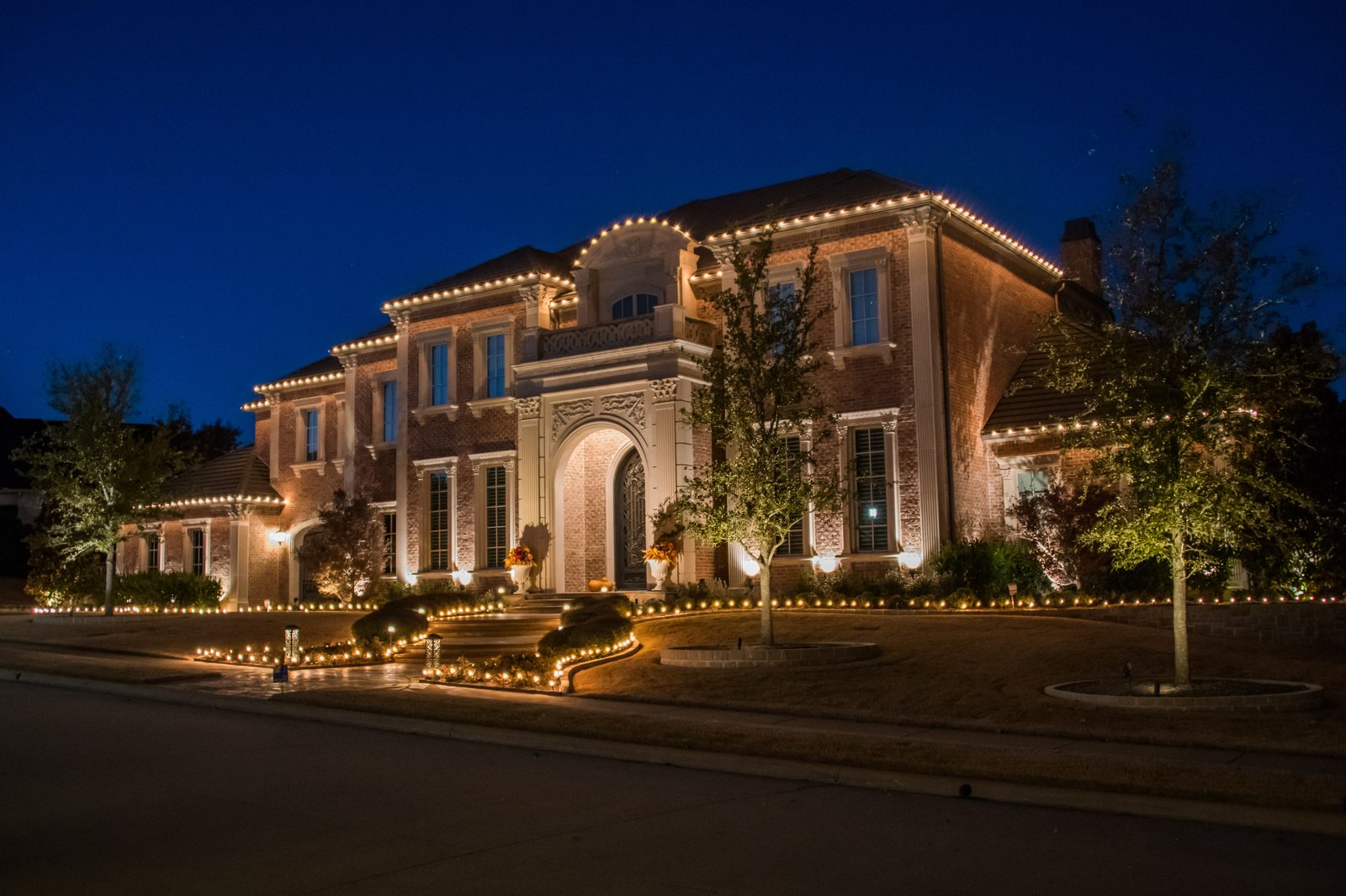 Christmas light installation Highland Park TX modern home with C9 LED